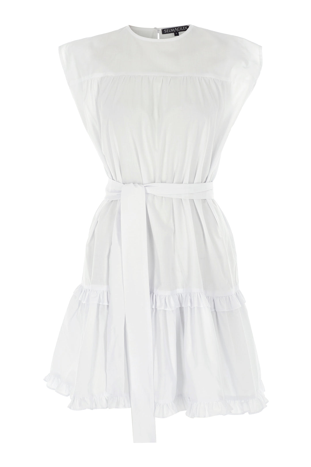 Beyaz Kuşaklı Poplin Mini Elbise