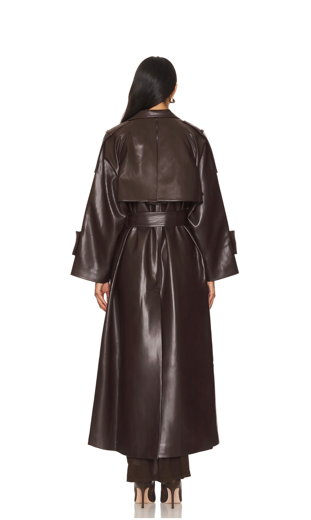KOYU KAHVE VEGAN DERİ TRENCHCOAT