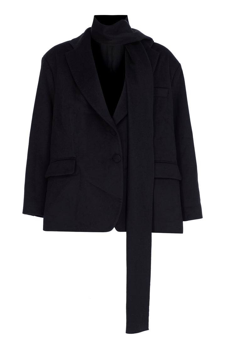 SİYAH ŞAL DETAYLI KAŞE BLAZER CEKET