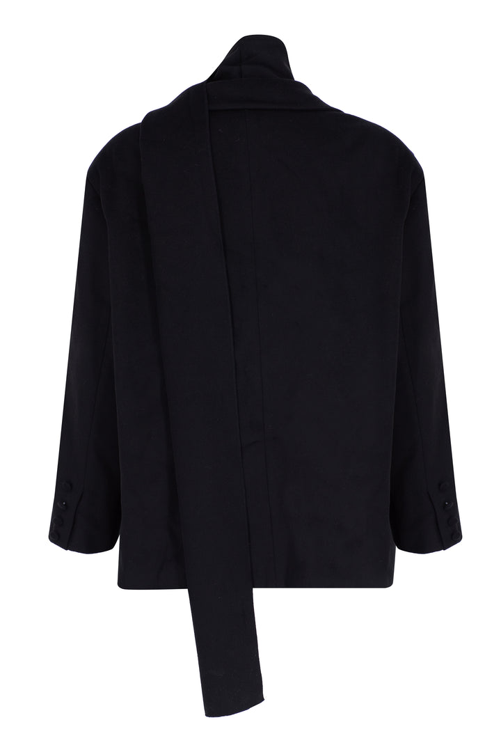 SİYAH ŞAL DETAYLI KAŞE BLAZER CEKET