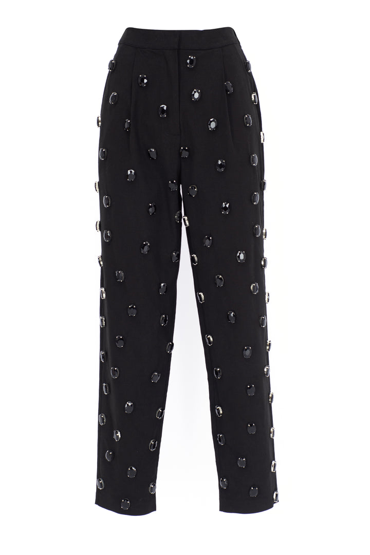 SİYAH SWAROVSKI DETAYLI KANVAS PANTOLON