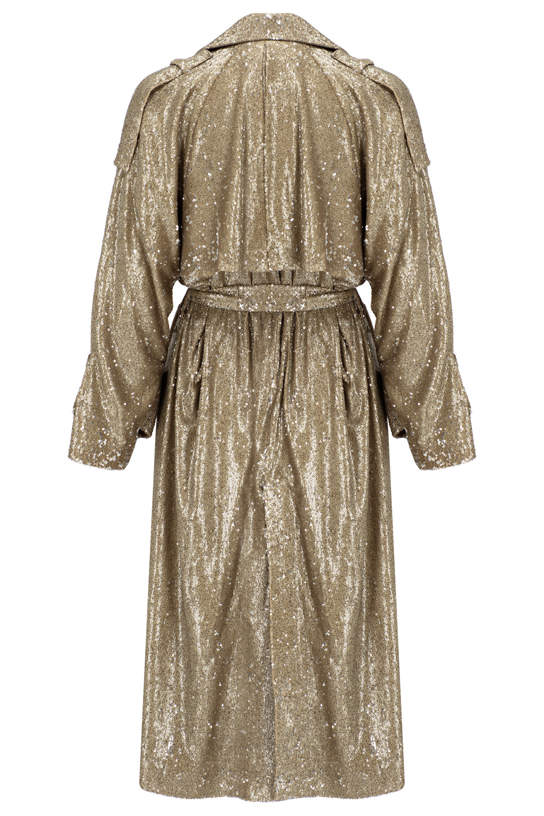 GOLD PAYETLİ KEMER DETAYLI MAXI TRENCHCOAT