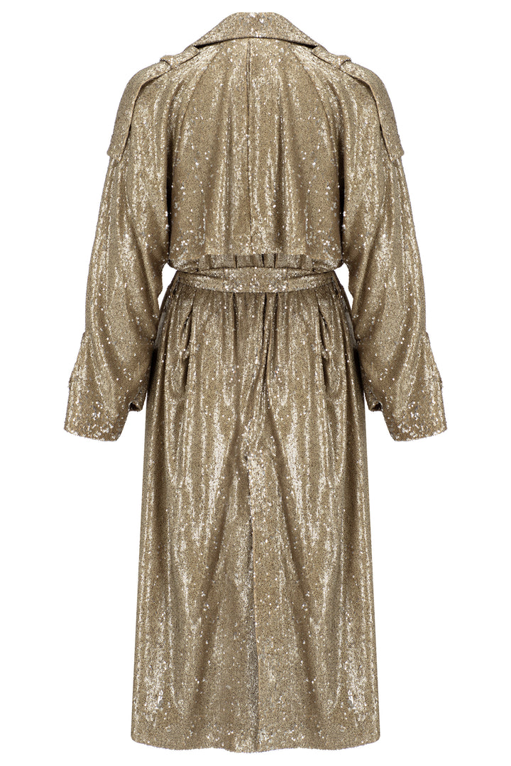 GOLD PAYETLİ KEMER DETAYLI MAXI TRENCHCOAT