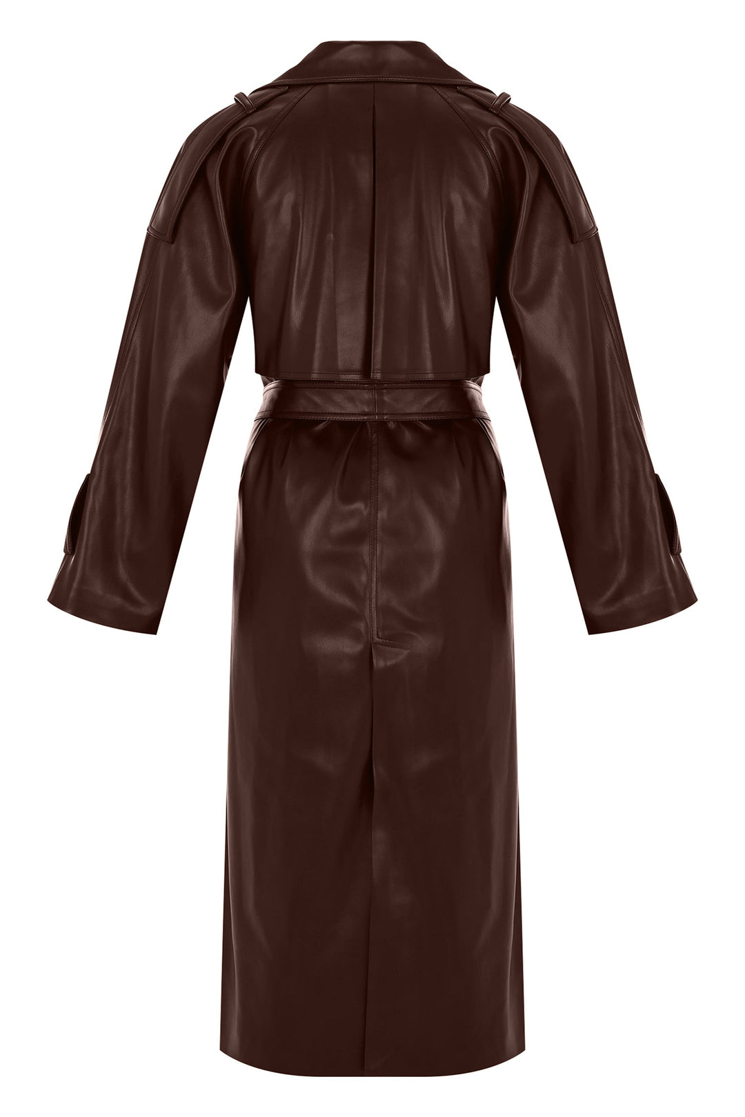 KOYU KAHVE VEGAN DERİ TRENCHCOAT