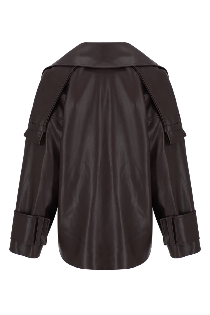 KAHVERENGİ VEGAN DERİ OVERSIZED CEKET