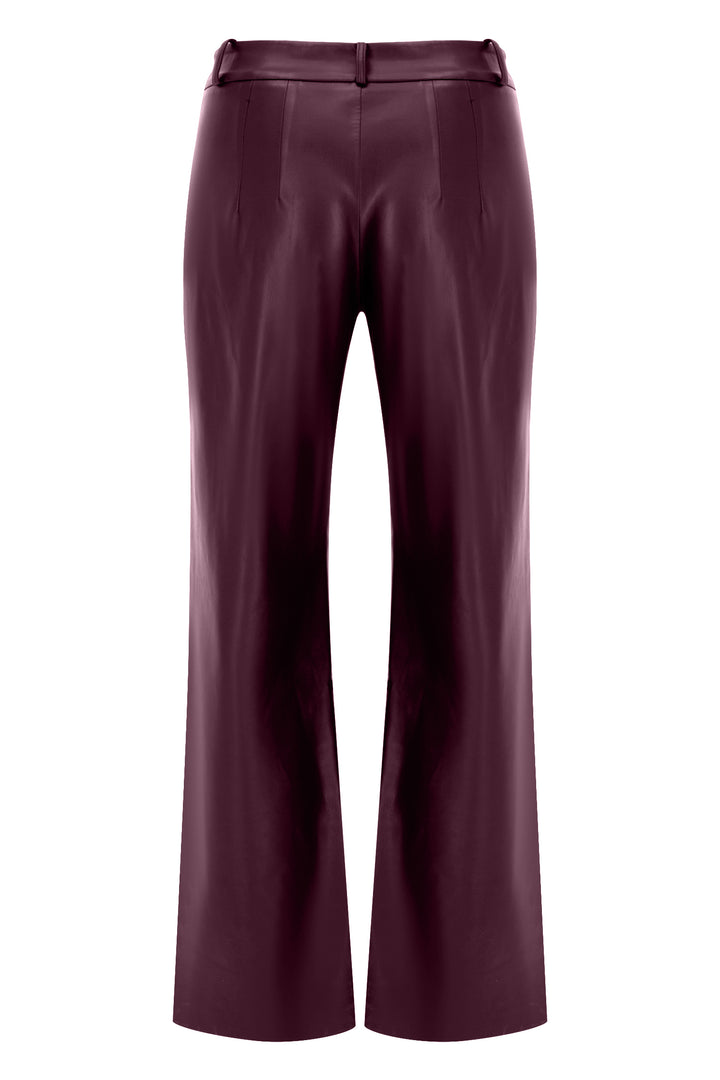 BORDO VEGAN DERİ ÖNÜ DİKİŞ DETAYLI PANTOLON