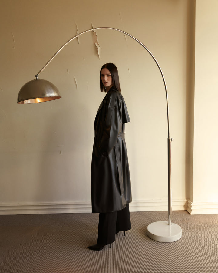 SİYAH VEGAN DERİ TRENCHCOAT