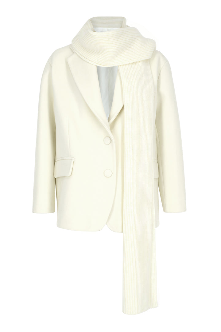EKRU TRİKO ŞAL DETAYLI KAŞE BLAZER CEKET