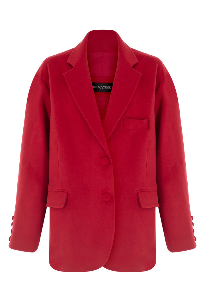 KIRMIZI OVERSIZE KAŞE BLAZER CEKET