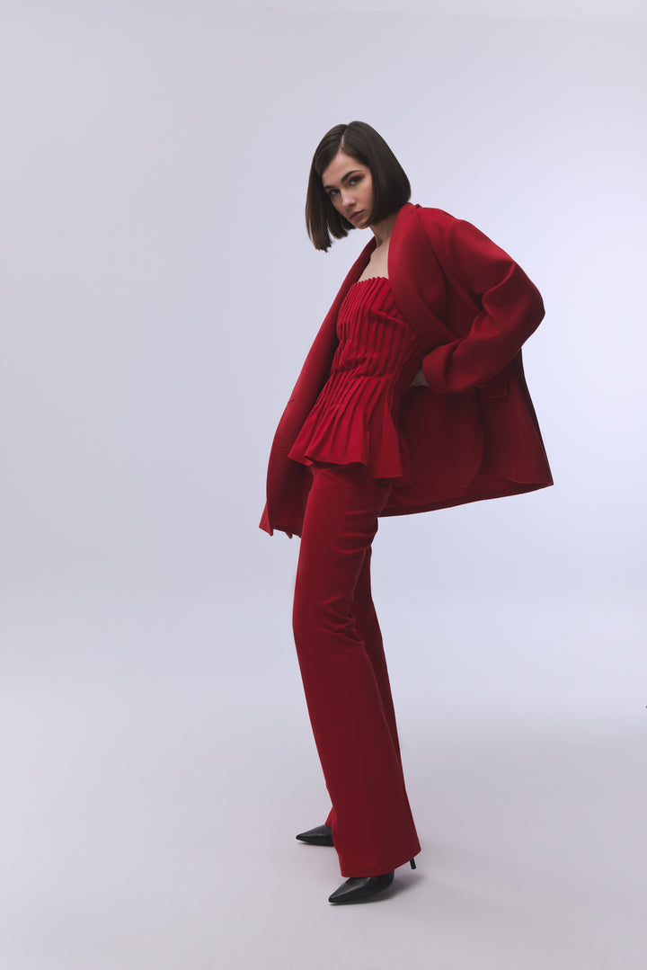 KIRMIZI OVERSIZE KAŞE BLAZER CEKET