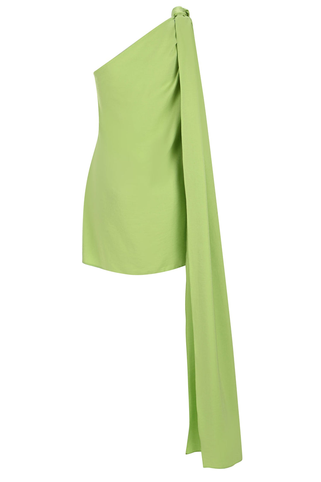Yeşil Omuzdan Bağlama Detaylı Mini Saten Elbise