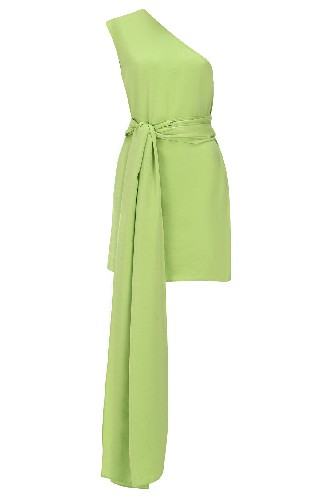 Yeşil Omuzdan Bağlama Detaylı Mini Saten Elbise