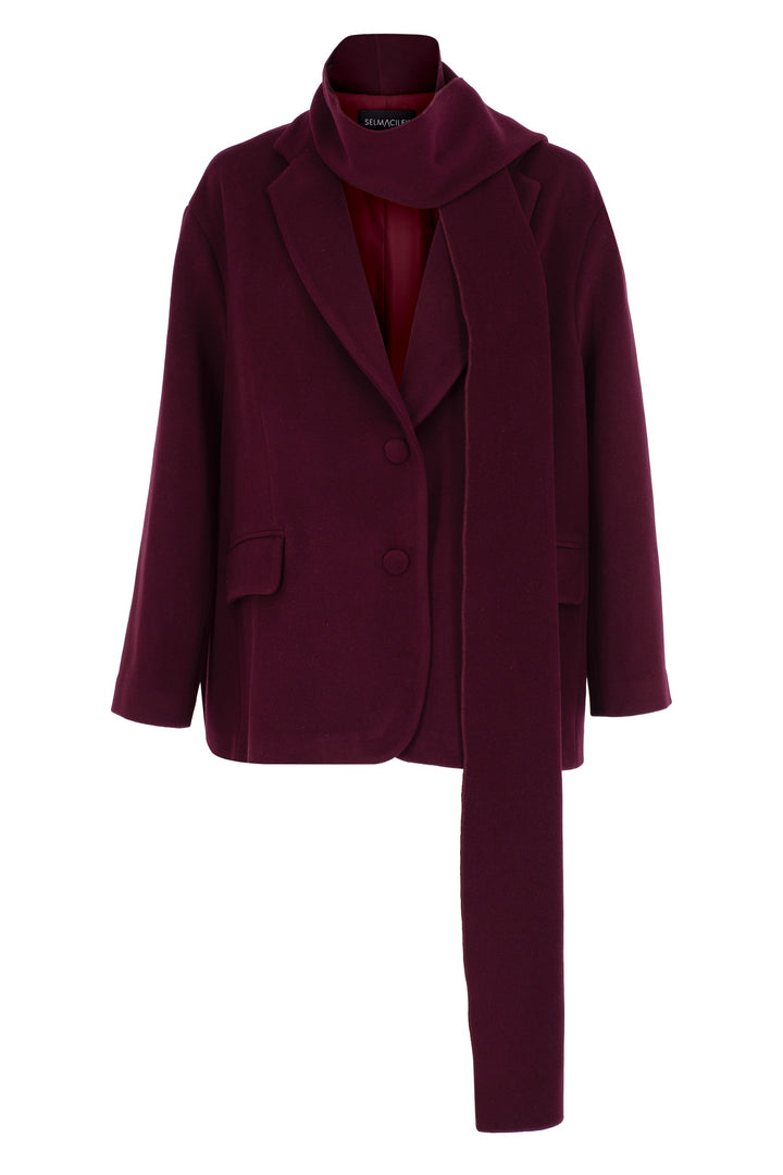 BORDO ŞAL DETAYLI KAŞE BLAZER CEKET
