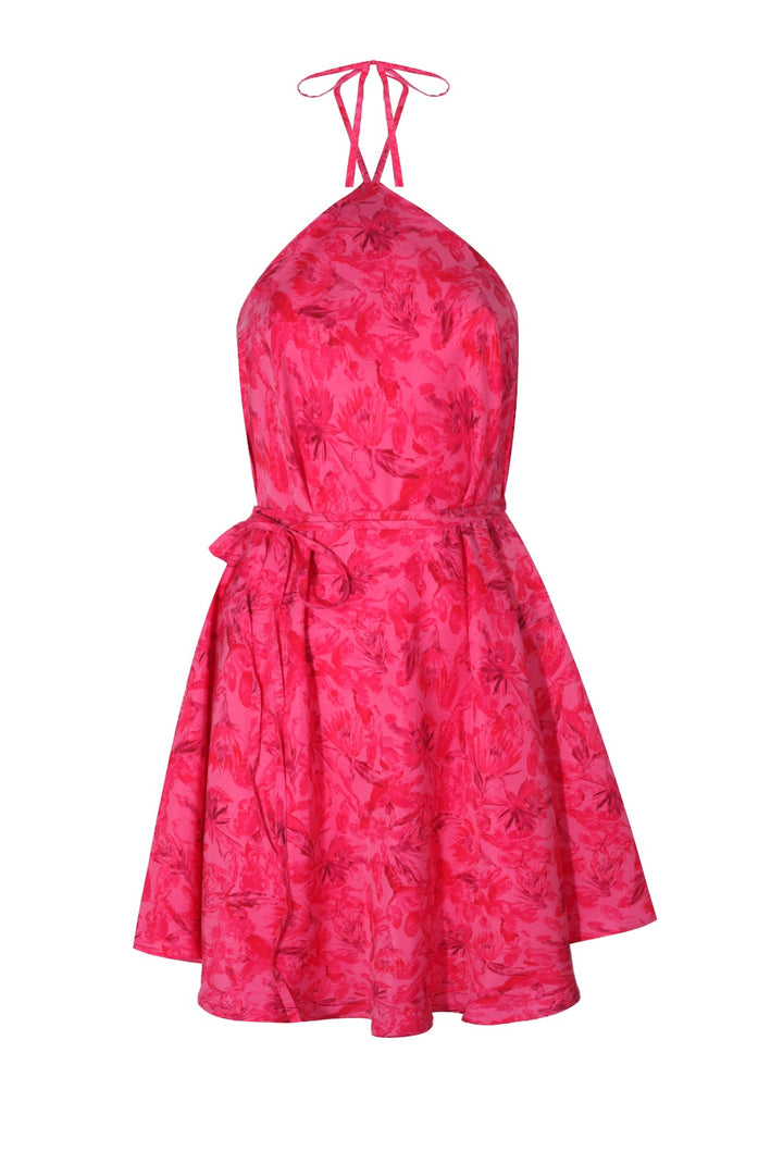 Fuşya Çiçekli Rosé Elbise