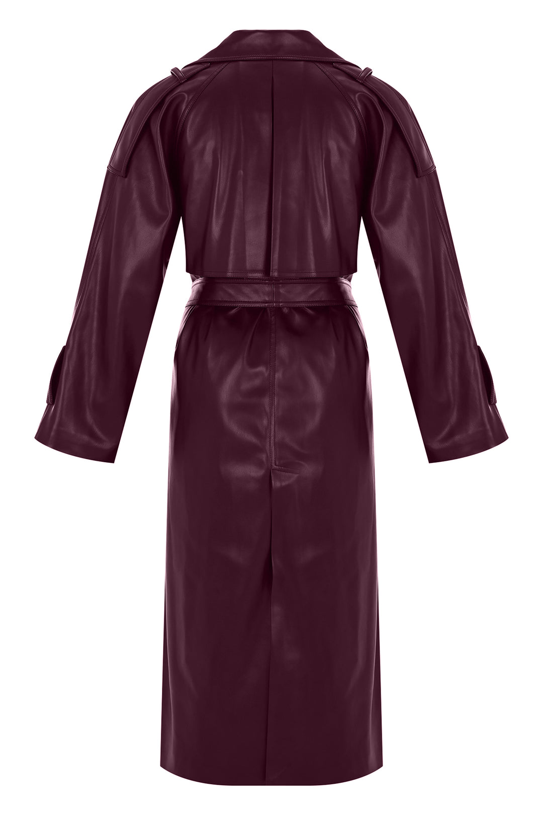 BORDO VEGAN DERİ TRENCHCOAT