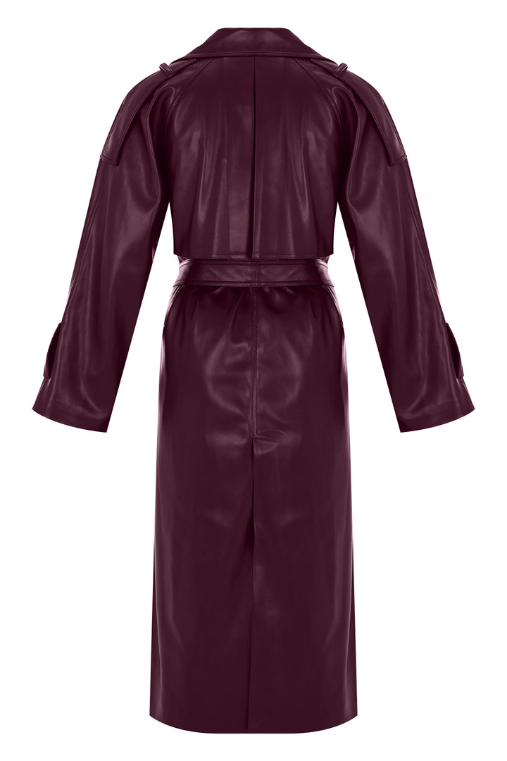 BORDO VEGAN DERİ TRENCHCOAT
