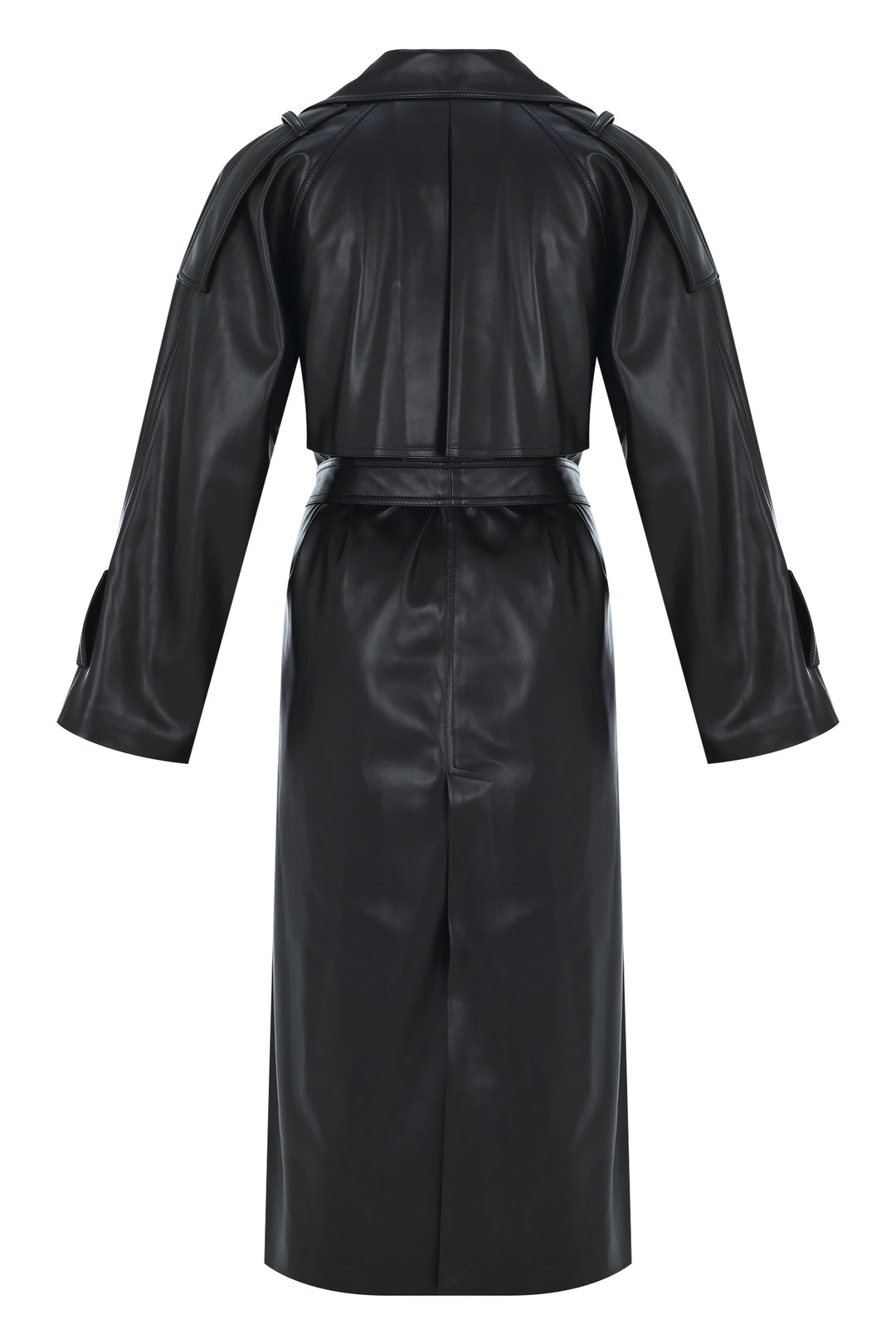 SİYAH VEGAN DERİ TRENCHCOAT