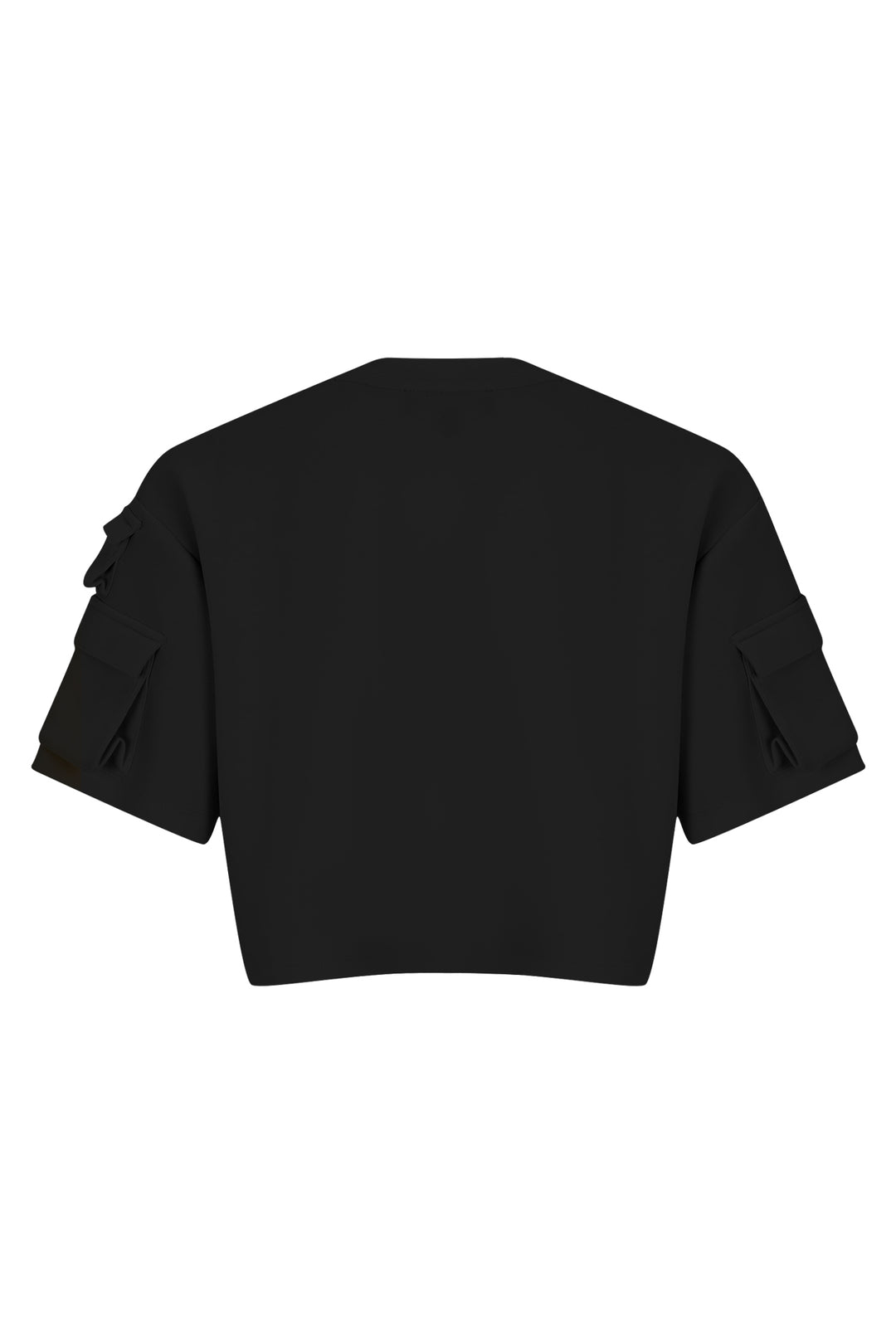 Siyah Kargo Cepli Crop Tişört
