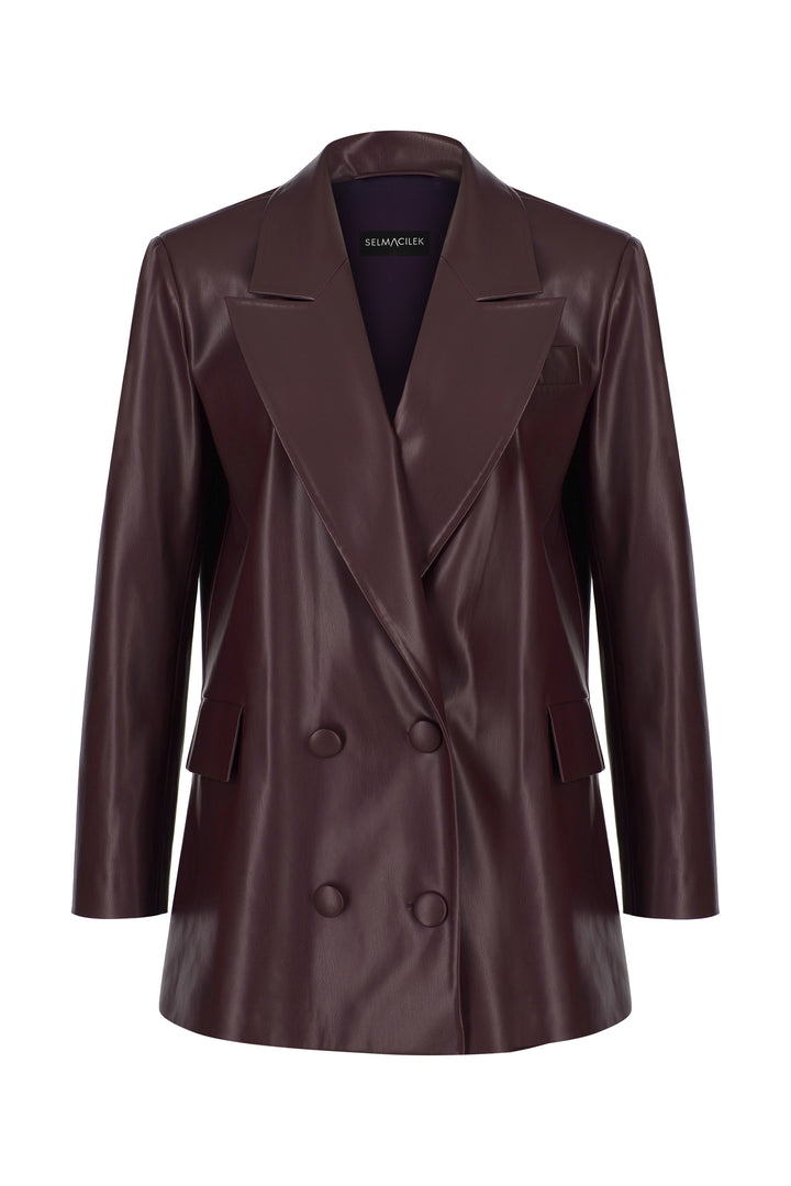 Bordo Vegan-Deri Blazer Ceket