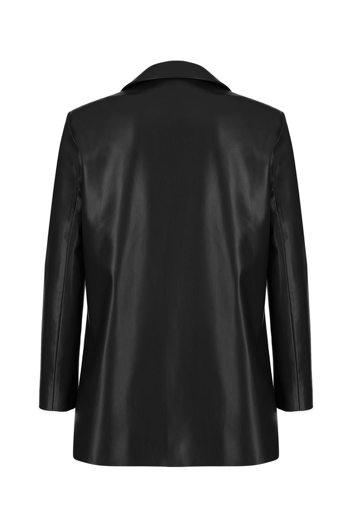 Siyah Vegan-Deri Blazer Ceket