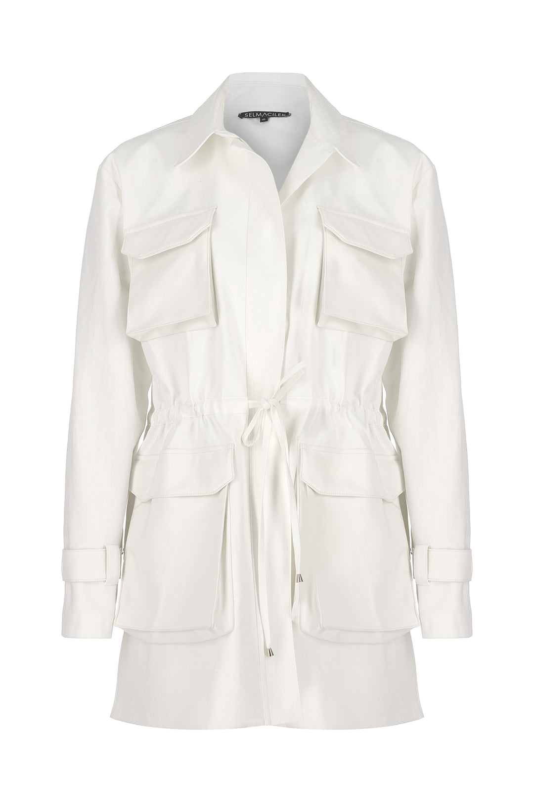 Beyaz Cep-Detaylı Ceket