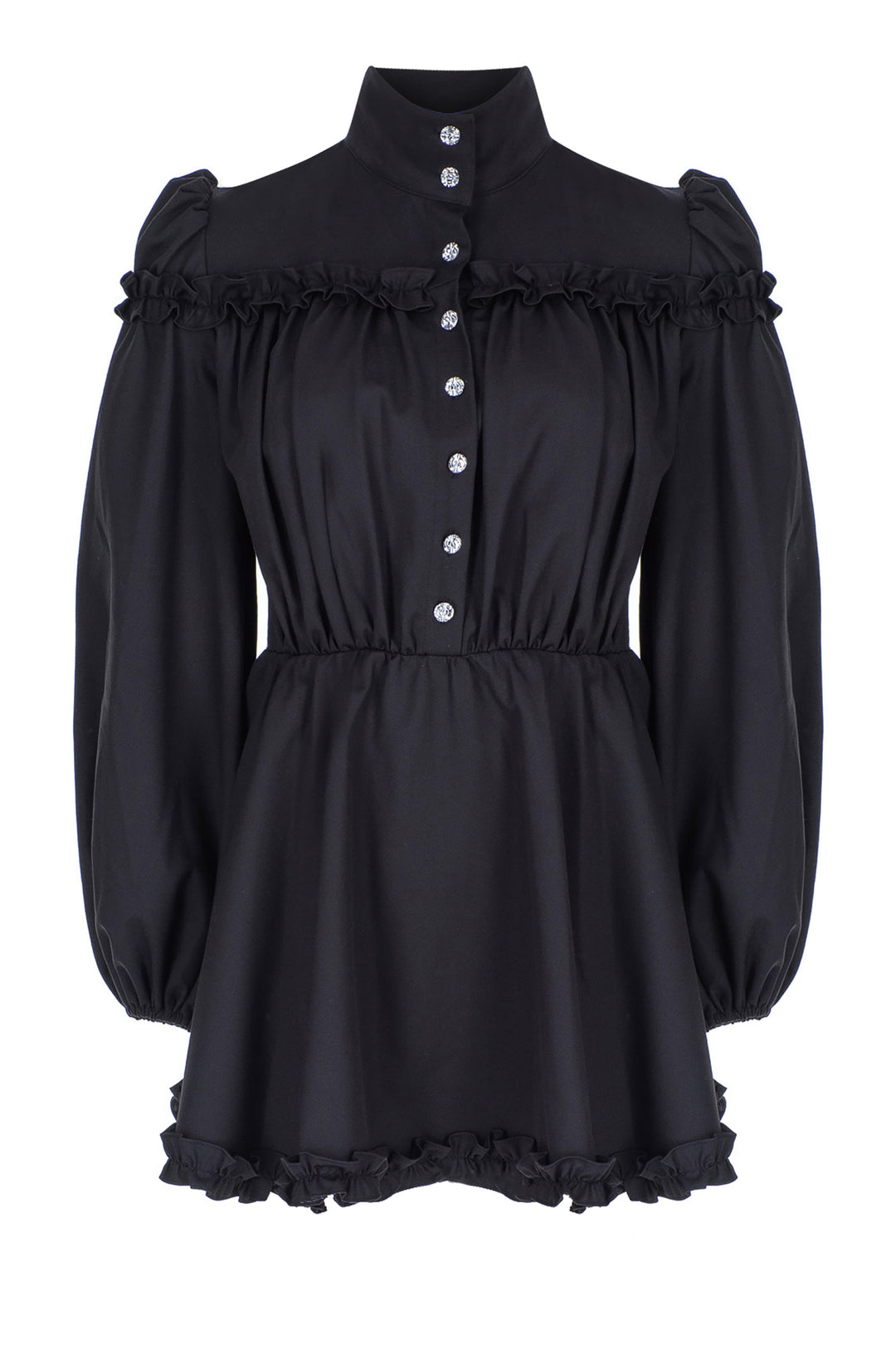 Siyah Balıkçı-Yaka, Uzun-Kol, Swarovski-Detaylı Mini Elbise