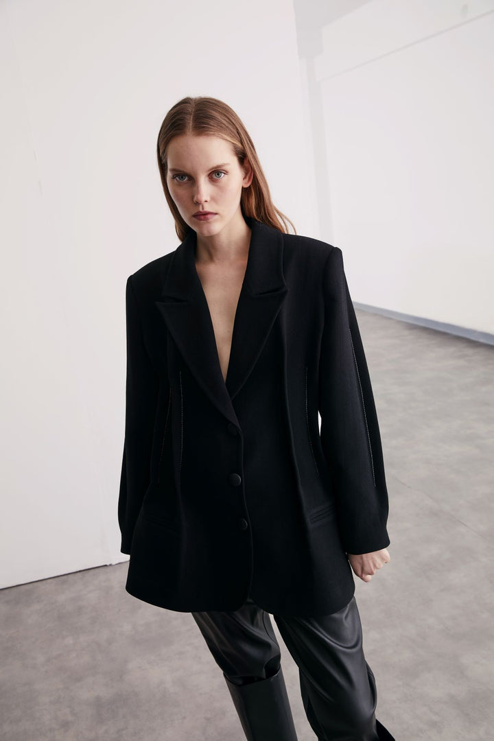 Siyah Dikiş Detaylı Blazer Ceket