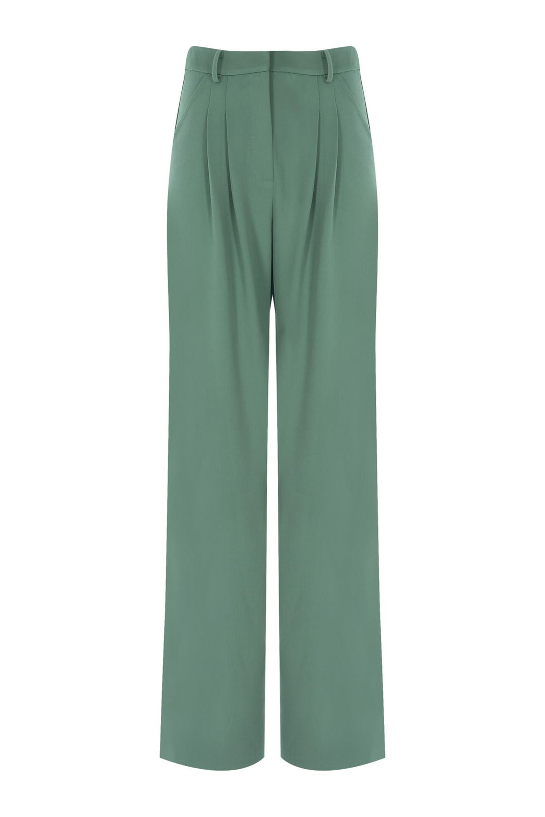 Soft Yeşil Yüksek Bel Pileli Pantolon
