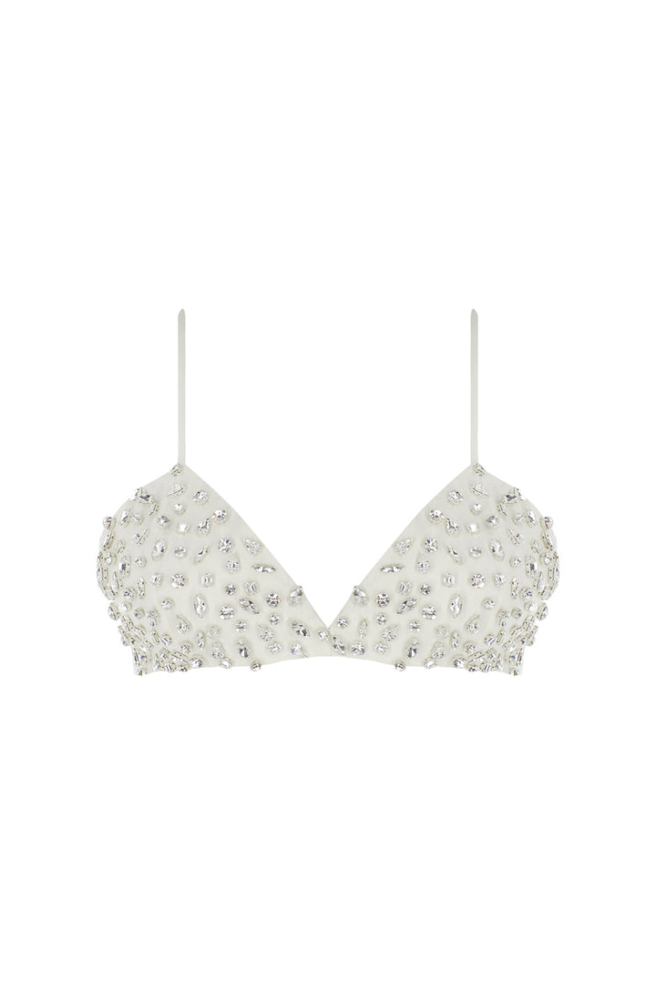 Ekru Swarovski Detaylı Kanvas Büstiyer