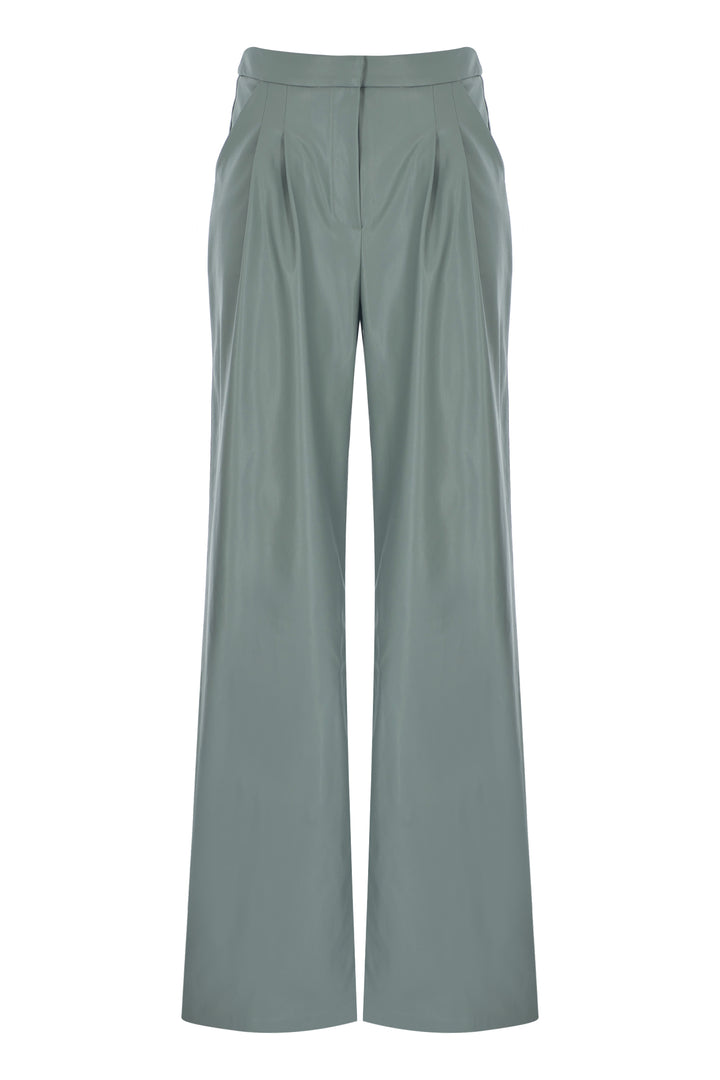 Soft Yeşil Vegan Deri Geniş Paça Pantolon