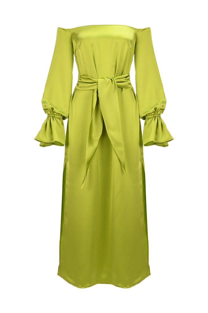 Straplez Kemer Detaylı Midi Kaftan Elbise
