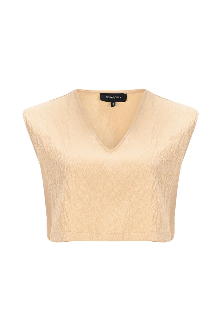 Dokulu V Yaka Crop Bluz