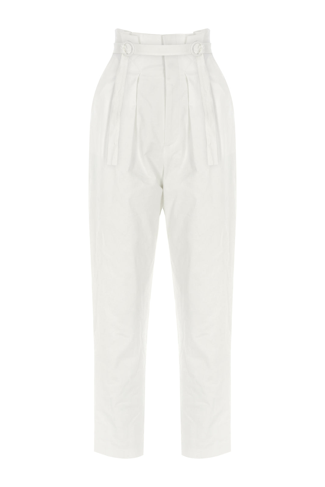 Beyaz Kemer-Detaylı Kanvas Pantolon