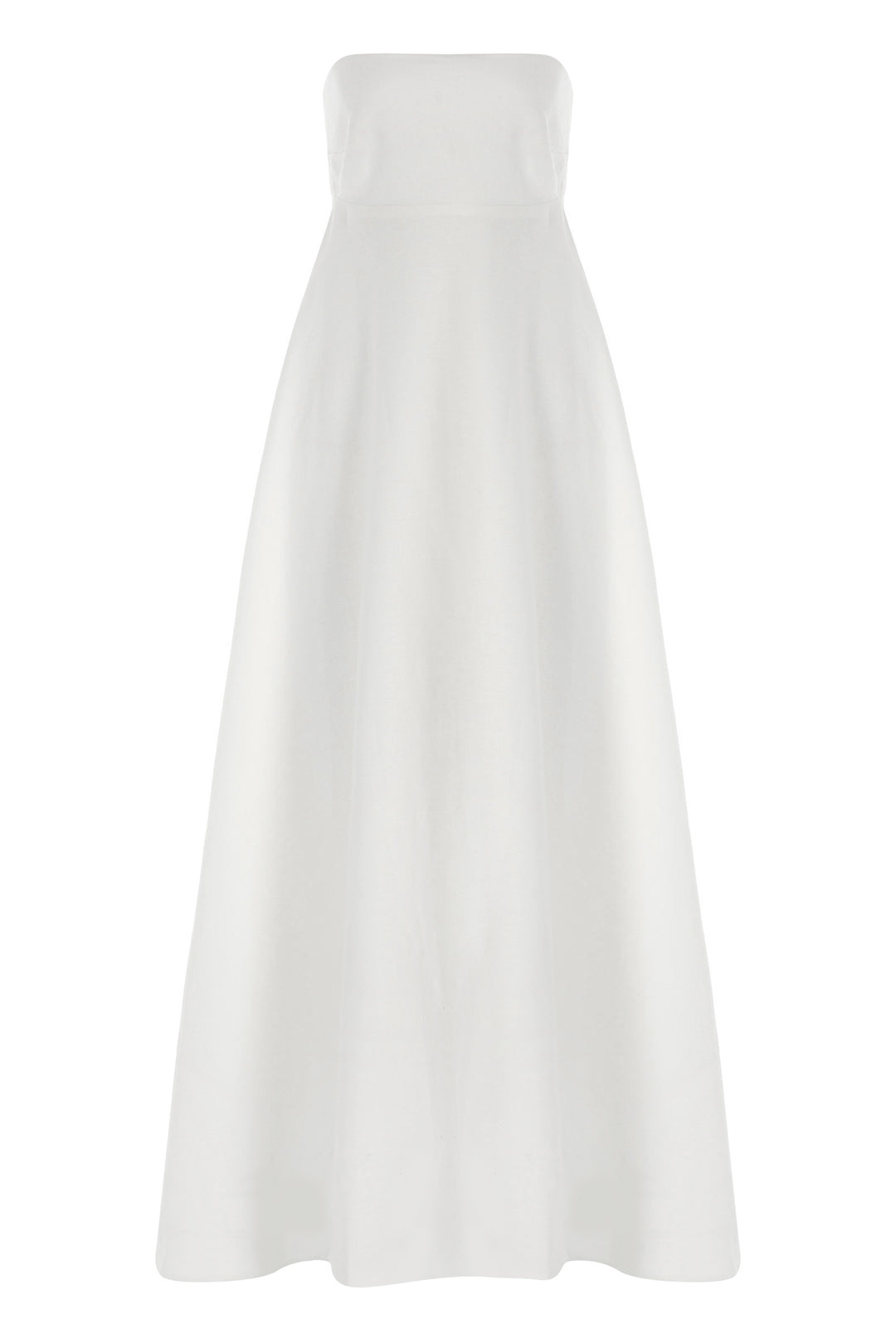 Beyaz Keten Straplez Midi Elbise