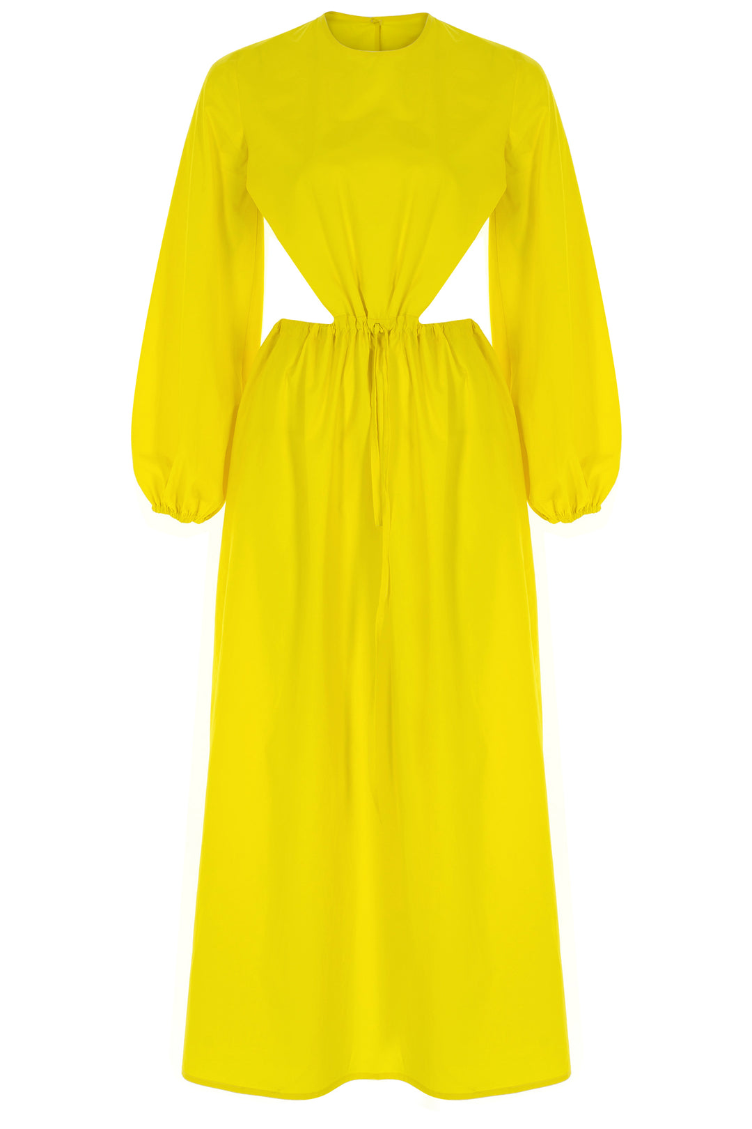 Sarı Poplin Bağlama Detaylı Dekolteli Midi Elbise