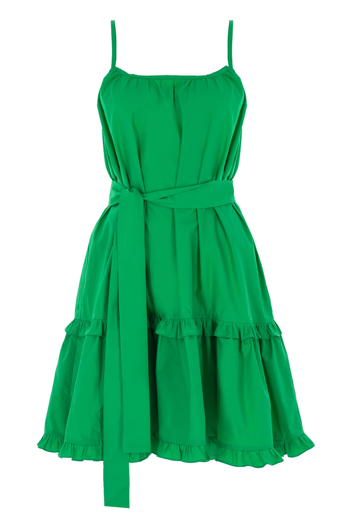Yeşil Poplin Kuşaklı Mini Elbise