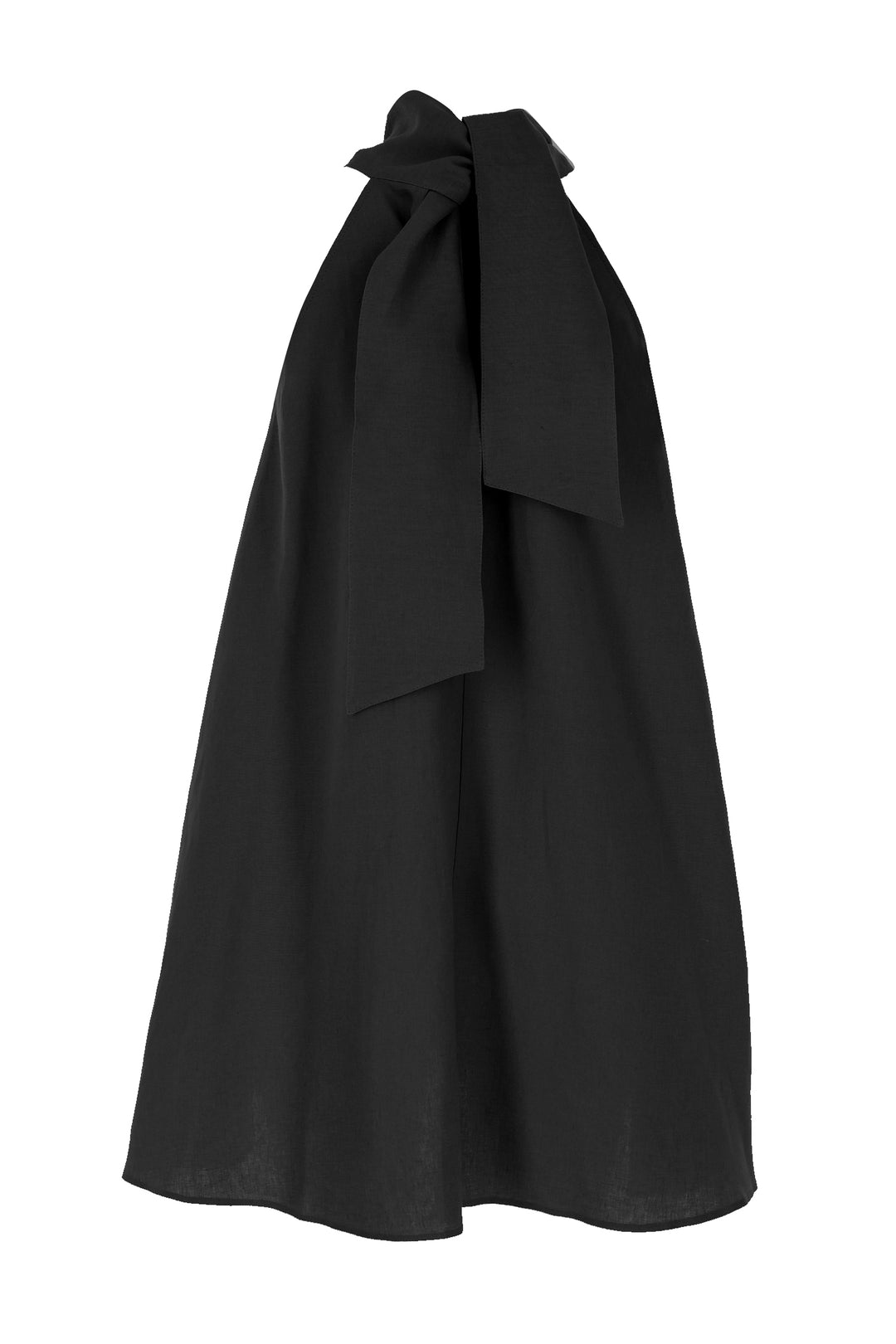 Siyah Keten Boyundan Bağlamalı Mini Elbise