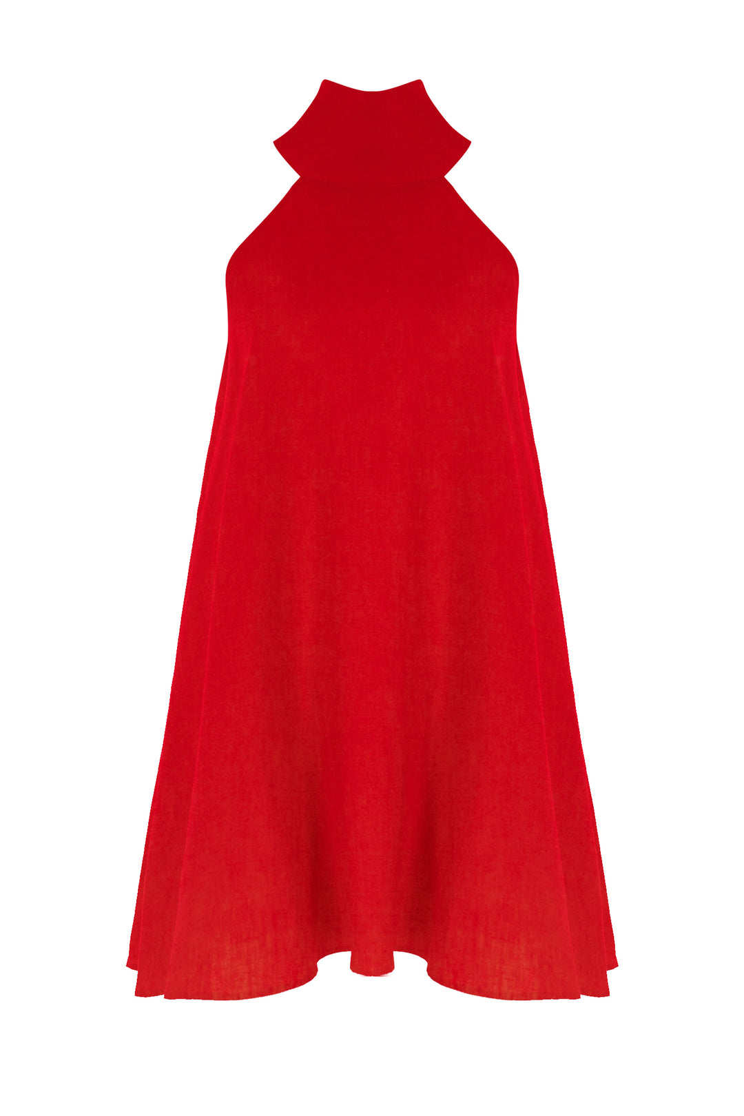 Kırmızı Keten Boyundan Bağlamalı Mini Elbise