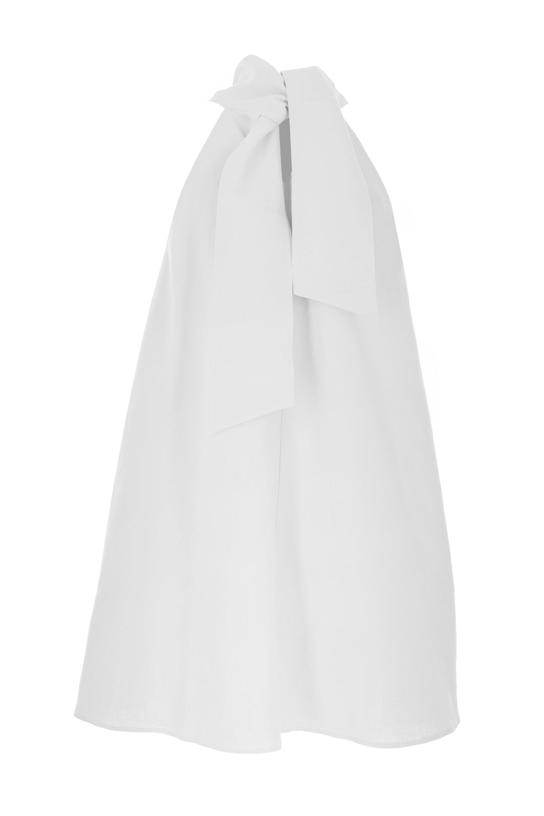Beyaz Keten Boyundan Bağlamalı Mini Elbise