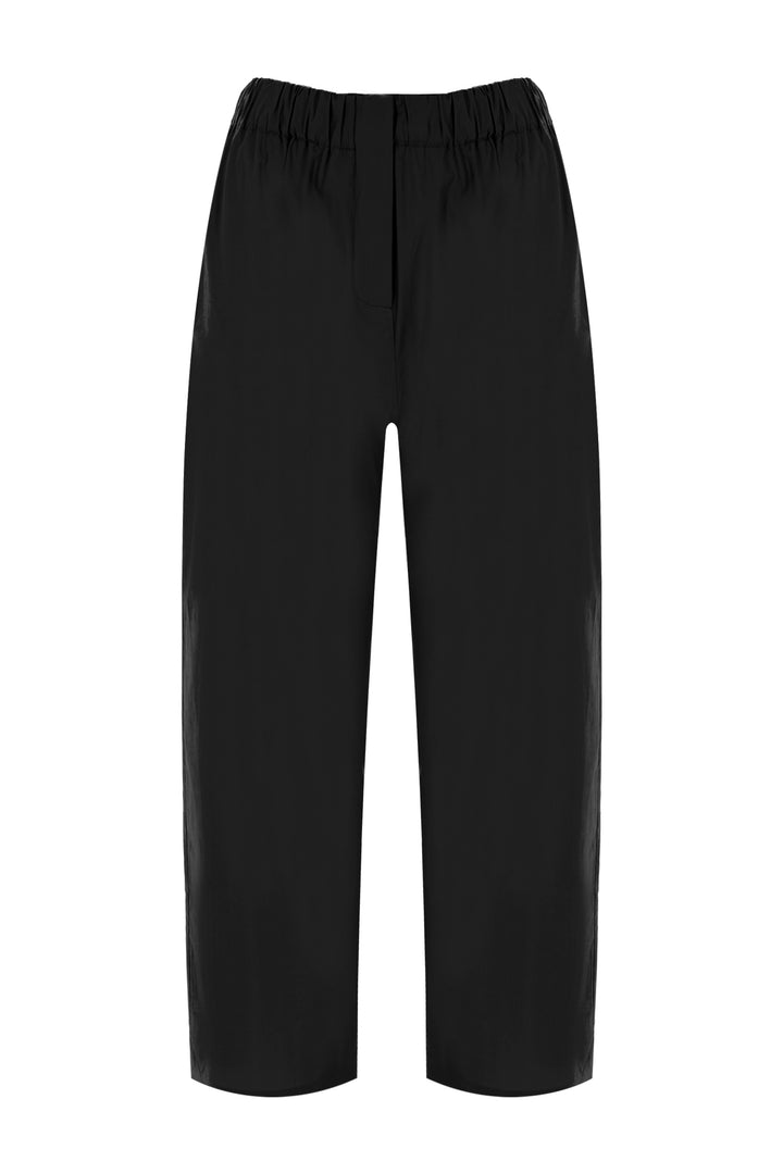 Siyah Poplin Bel Detaylı Pantolon