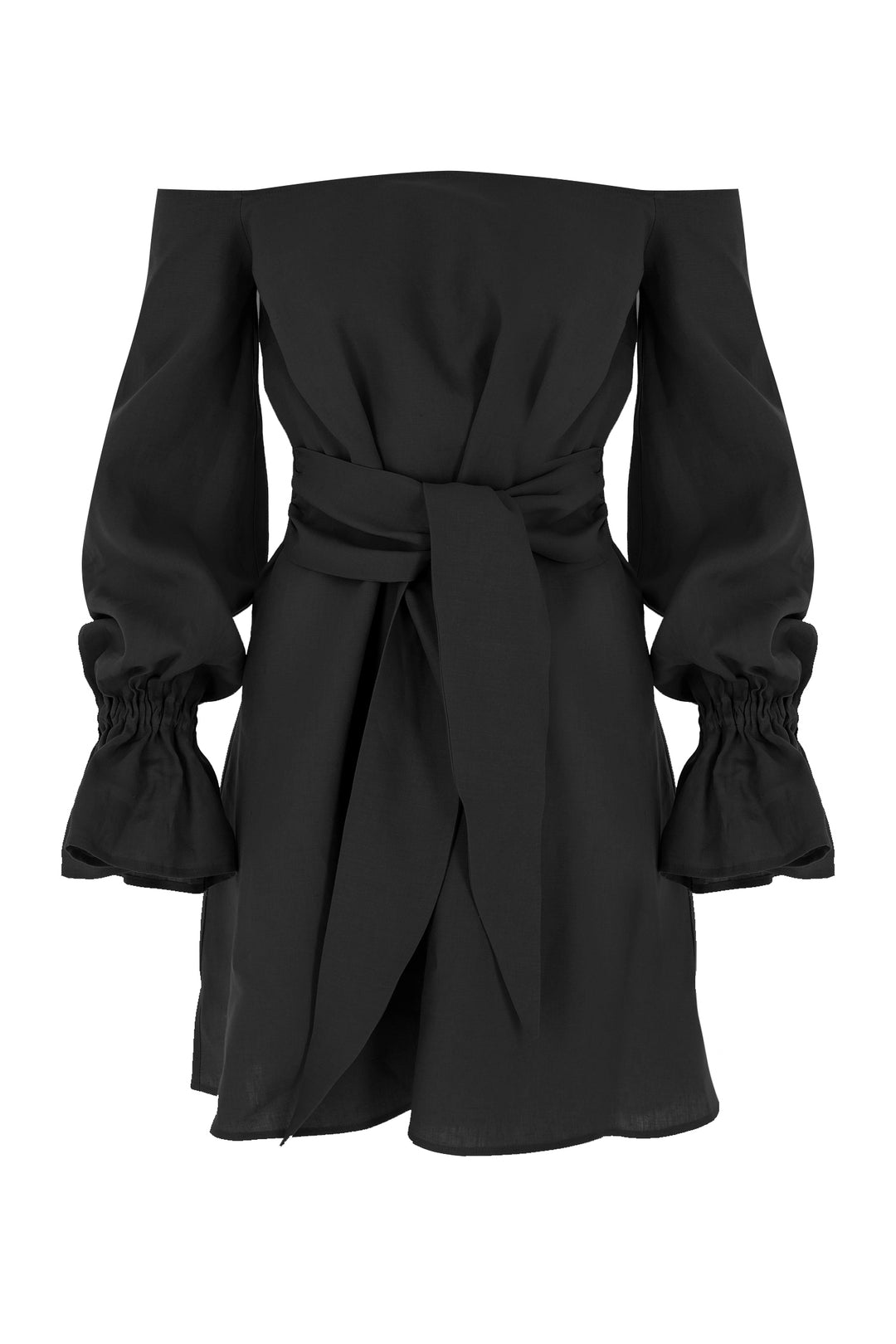 Siyah Keten Mini Kaftan Elbise