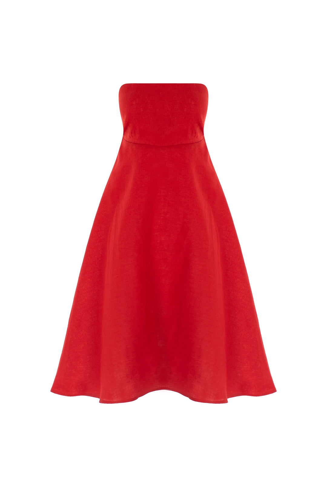 Kırmızı Keten Straplez Mini Elbise