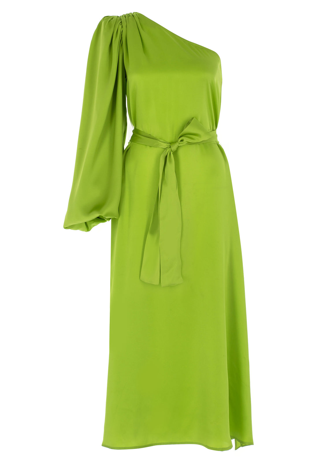 Yeşil İpek Saten Tek Kol Elbise